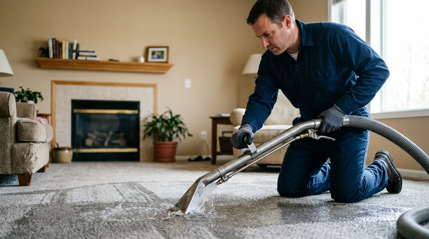 Water damage restoration technician working near Amboy, IL